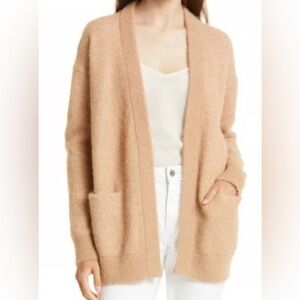 Nordstrom Signature Fuzzy Alpaca Blend Open-Front Cardigan Sweater Camel Sz L